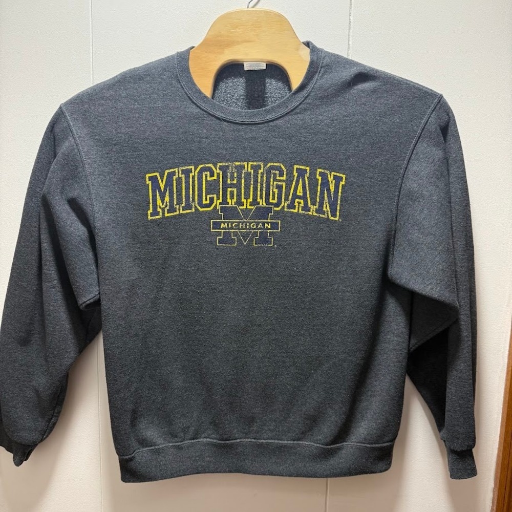 Jerzees NuBlend Michigan Wolverines Sweatshirt Mens Large Charcoal Grey Crewneck